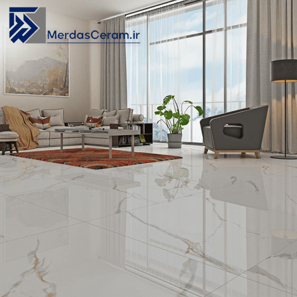 سرامیک کف یک در یک کلکته گلد ایفا سرام، سرامیک 100*100 سفید سوپر نانو پولیش