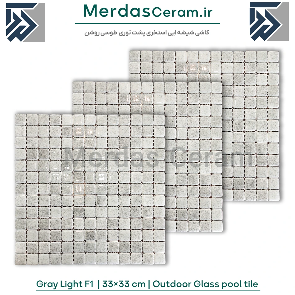 Gray Light F 1 - کاشی استخری طوسی روشن زمینه سفید پشت توری