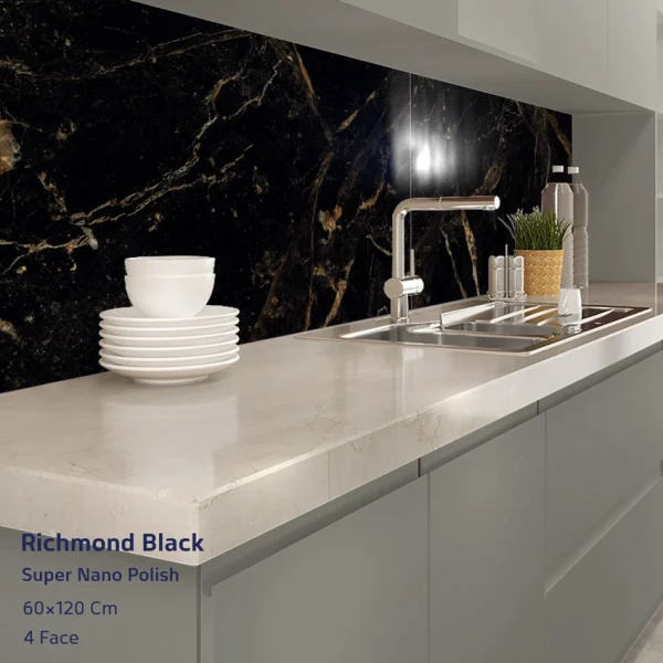 Richmond Black - ریچموند سرامیک طرح سنگ مشکی طلایی 60*120